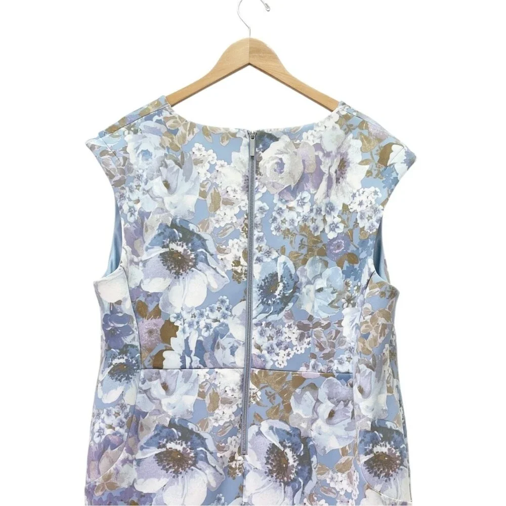 NWT Calvin Klein 22W Blue Floral Sheath Dress Plus Size Cap Sleeve Career